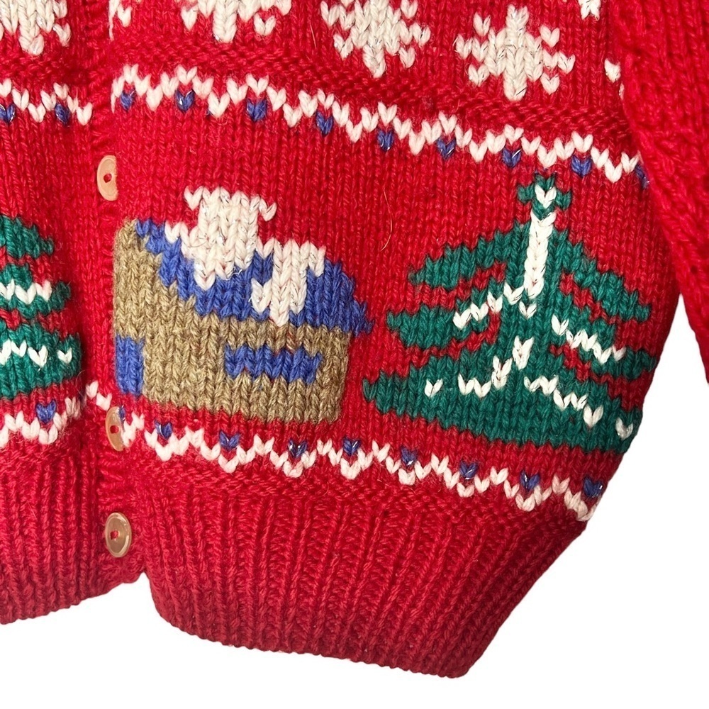 Vintage Allen Jolly Christmas Novelty 100% Wool Cardigan View 5
